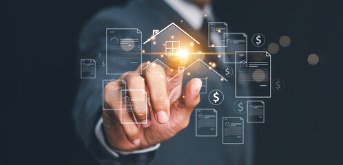 Real estate concept business, home insurance and real estate protection. Real estate investment concept. new home for the family, home search, land price, property tax.