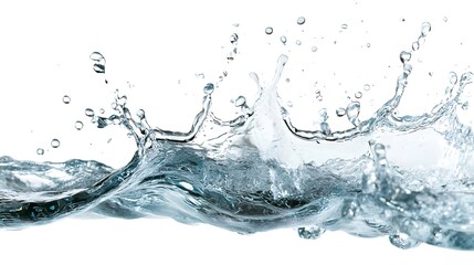 Water Splash: A dynamic splash of water suspended mid-motion, droplets frozen in time against a stark white background.
