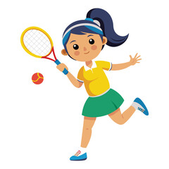 Girl playing tennis on white background