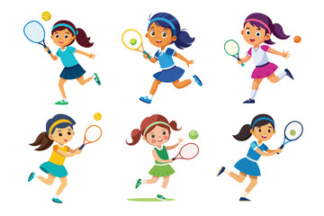 Girl playing tennis on white background