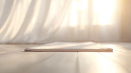 a yoga mat with a soft focus of a window in the background.