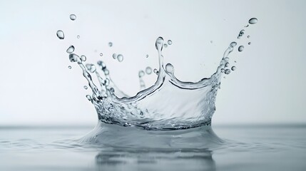 Water Splash: A dynamic splash of water suspended mid-motion, droplets frozen in time against a stark white background.
