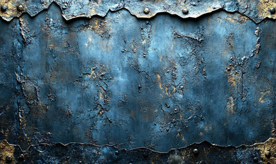Grunge steel metal texture with a dark blue-gray-black backdrop, suitable for horror and scary theme concepts.