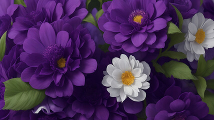 Obraz premium High quality flower texture bouquet of flowers on a purple color illustration background design.