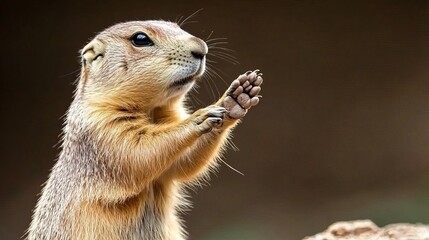 A black-tailed prairie dog is captured in a charming moment, using its dexterous paw to grasp a piece of food.