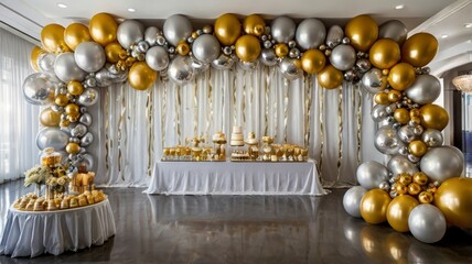 Elegant party decor gold and silver balloons