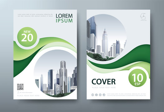 Flyer, Cover Annual Report with Illustrations of Cityscapes and High-Tech Skyscrapers, presentation book cover templates, layout in A4 size