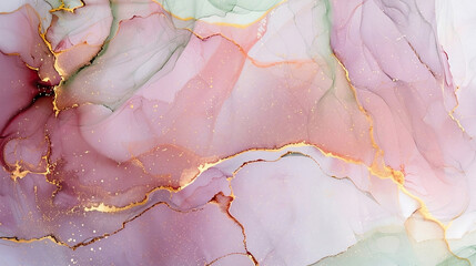 Abstract textured background accessories.The marble is pink with golden lines. Watercolor effect. A luxurious background with golden glitter lines.Dreamy pastel with sparkles.