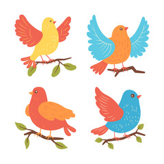 Cute Colorful Dove Pigeon Bird Animal Cartoon Character Perched on Tree Branch