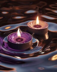 Burning candles in the water. 3d
