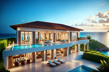 pool in the resort, beautiful villa
