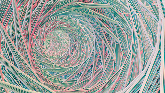 Geometric composition of bright colorful elements arranged in spiral tunnel