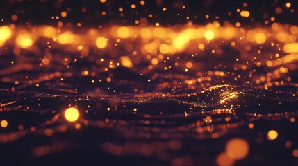 Obraz premium Abstract background with glowing particles and bokeh lights. A digital art with a dark background and a dynamic feel.