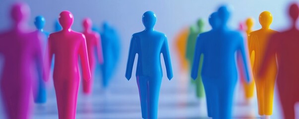 Abstract colorful figures walking in a blur.