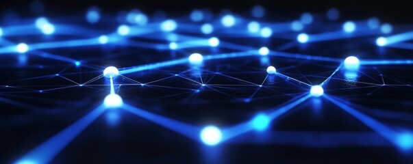 Obraz premium Abstract digital network with glowing blue nodes.