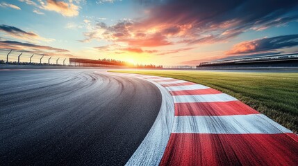 Obraz premium A race track curves with a red and white stripe. This image is perfect for representing speed, competition, and achievement.