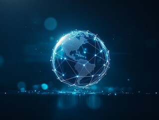 Obraz premium Digital representation of Earth with interconnected network. Concept of global communication, technology, and connectivity.