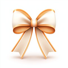 Naklejka premium Elegant cream and orange bow ribbon with smooth texture, perfect for gift wrapping, decoration, or special occasions. High-resolution stock photo.
