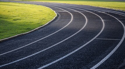 textured athlete running track bein sunlight with copy space - center. Poster.