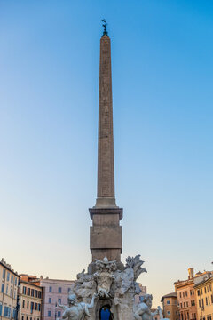 Fountain of Four Rivers at Piazza Navona also known as Obelisk Obelisco Agonale in Rome