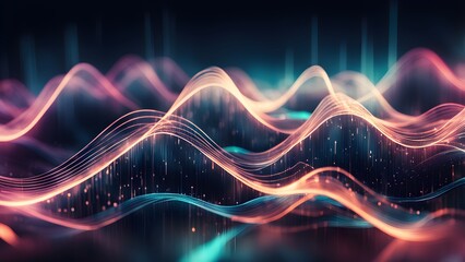 A colorful wave pattern with a blue and red background