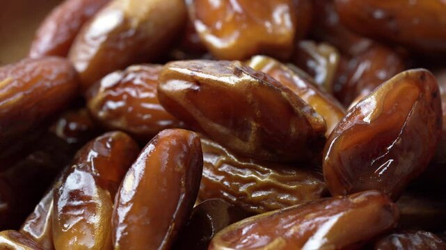 closeup pile of dry date palm fruit food background footage 4k rotate video
