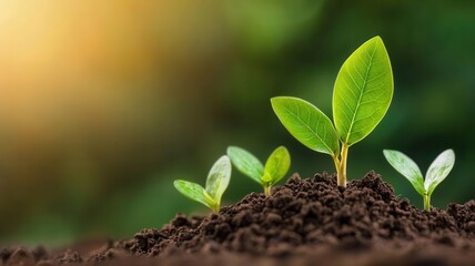 A close-up of young green plants emerging from rich soil, symbolizing growth, renewal, and the beauty of nature's resilience.