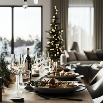 Ein festlich gedeckter Tisch mit einem Weihnachtsessen