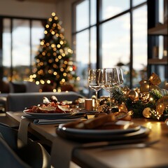 Ein festlich gedeckter Tisch mit einem Weihnachtsessen