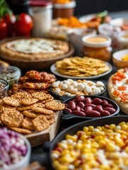 Obraz premium A cluttered kitchen filled with processed foods, sugary snacks, and empty calorie options, symbolizing the lifestyle behaviors that lead to obesity and health issues