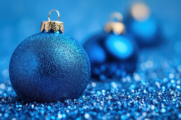 blue backgrounds and Christmas tree decorations. AI dekorative.