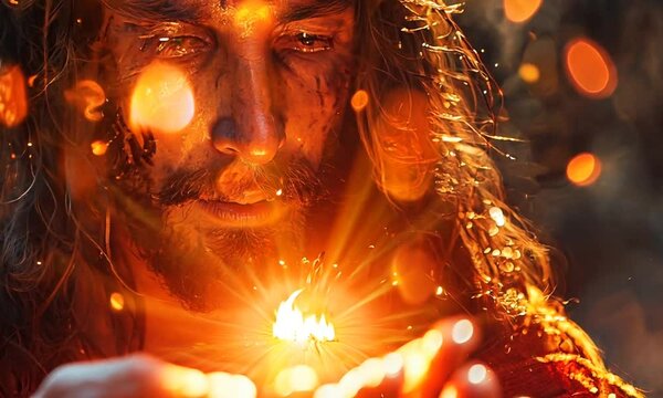 A man holds a burning cross in his hand