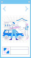 Naklejka premium Buy insurance for car flat character vector concept operation illustration 