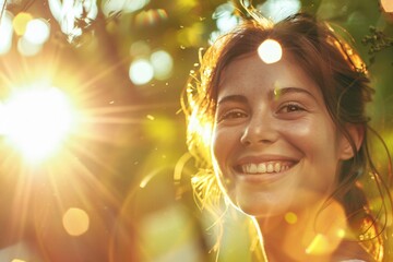 Fototapeta premium Radiant Smile Under the Sun's Warm Glow