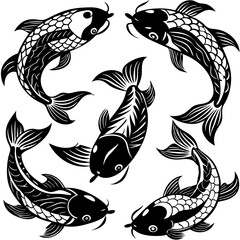 fish vector, set of silhouette koi, vector sea creature