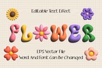 Cute colorful flower inflated 3d editable text effect