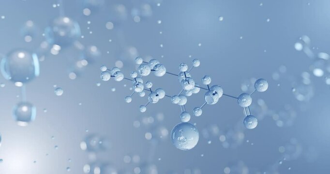 Calcium diglutamate, rotating 3D model of flavor enhancer, seamless looped video, molecular structure with selective focus