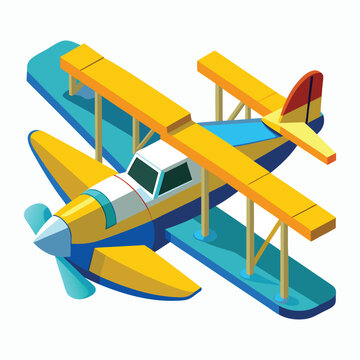 yellow and blue seaplane isometric view clip art preview