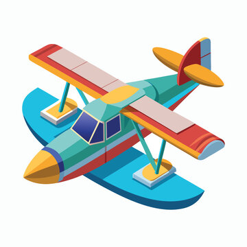 colorful seaplane isometric view clip art preview