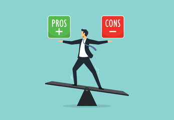 Pros and cons concept. Decision making and problem analysis. Risk planning. Advantages and disadvantages. Evaluating possible profit and losses