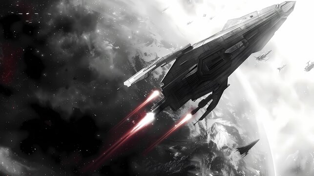 A sci-fi space battleship surrounded with a background of written in small letters in the upper right corner, Generative AI illustrations.	
