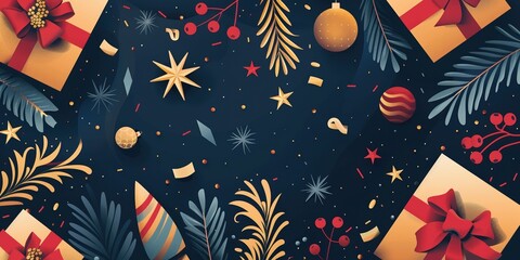 A colorful Christmas scene with a tree and a bunch of decorations