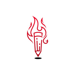 burning pencil and fire logo, line style design