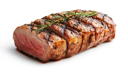 Sauerbraten isolated on a clean white background, emphasizing the details of the dish and its savory appearance.