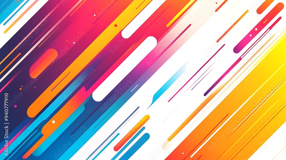 Poster Abstract Background with Diagonal Colorful Stripes and Rounded Shapes