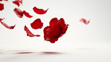Beautiful red rose petals on white background