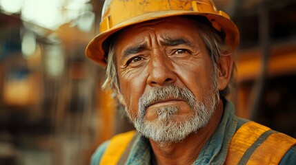 A close-up portrait of an older man wearing a hard hat, conveying a sense of experience and resilience.