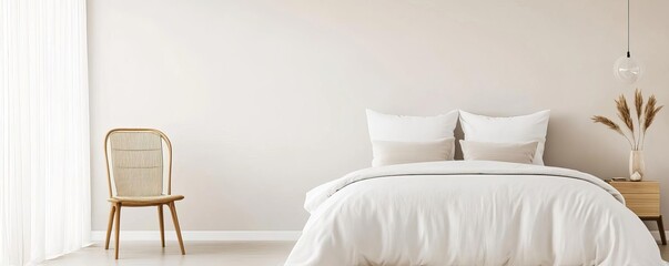 Minimal bedroom with a monochromatic color scheme and simple furniture, modern simplicity, elegant design