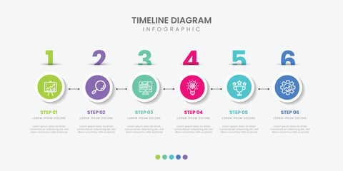 Horizontal progress bar featuring 5 arrow shaped elements, symbolizing the five stages of business strategy and progression. Clean timeline infographic design template.