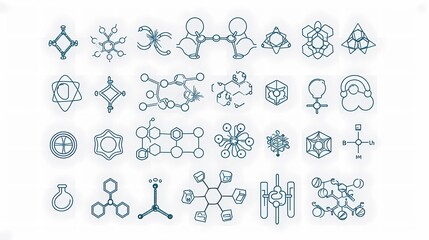 Fototapeta premium A collection of modern molecule outline icons, set of modern illustrations for mobile apps, web sites, flyers, banners etc isolated on white background, Generative AI illustrations. 